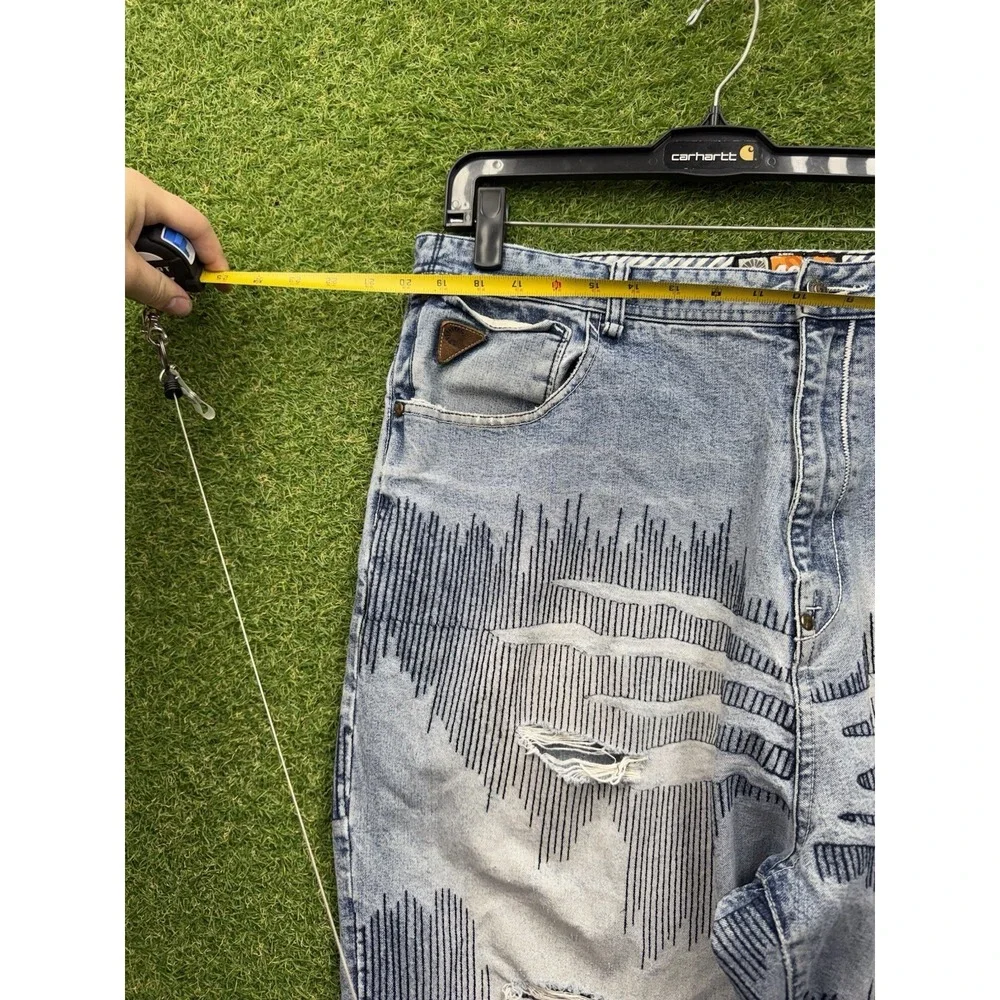 Akademiks Jeans Mens 40 y2k Unseen Forces Denim Graphic Wide Leg Grunge Baggy